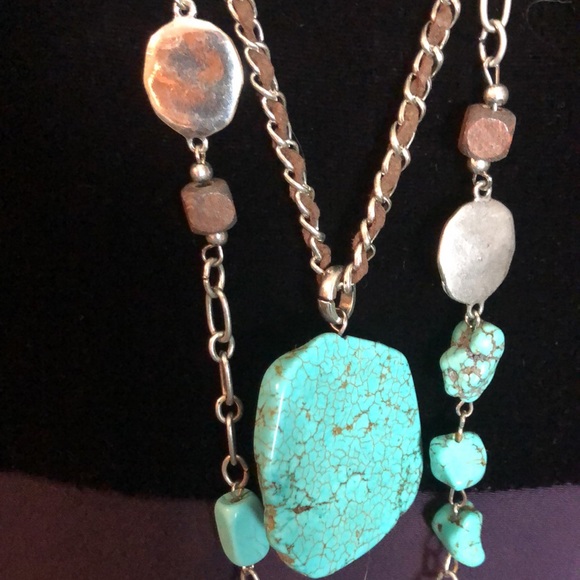 Vintage CHICOs Dual Layer Authentic Turquoise Suede Maxi Statement Necklace - Picture 5 of 16